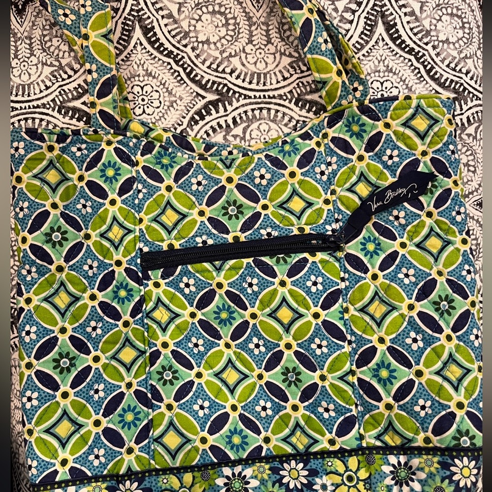 Vera Bradley bag & wallet blue and lime green matching set!